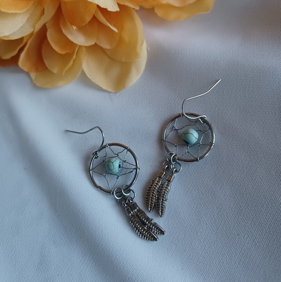 Dream Catcher Earrings w/ Marbled Beads - Picture 3 of 6